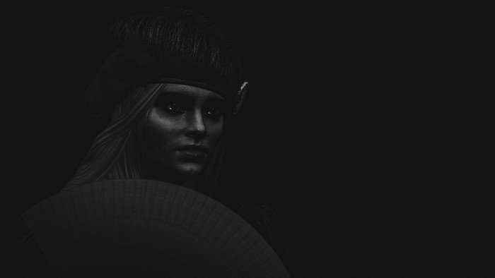 Monochrome portrait of a fantasy girl from The Witcher 3