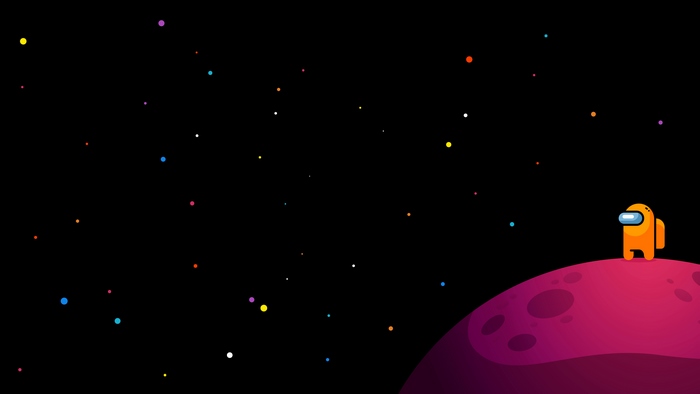 Among Us character on a planet in space