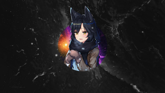 Anime girl with neko ears in space