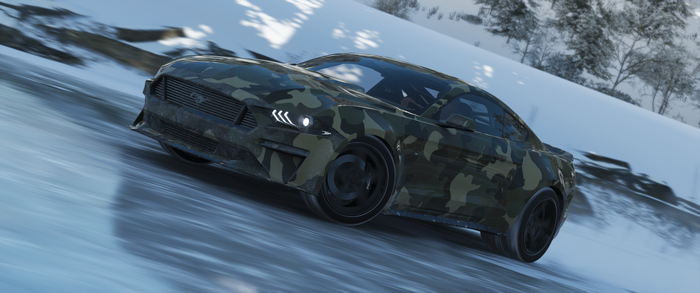 Ford Mustang with camouflage wrap in Forza Horizon 4