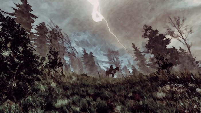 Geralt from The Witcher 3: Wild Hunt in a storm