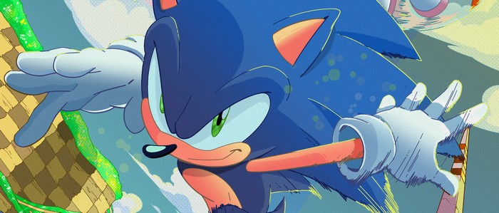 Sonic the Hedgehog running on a checkered track