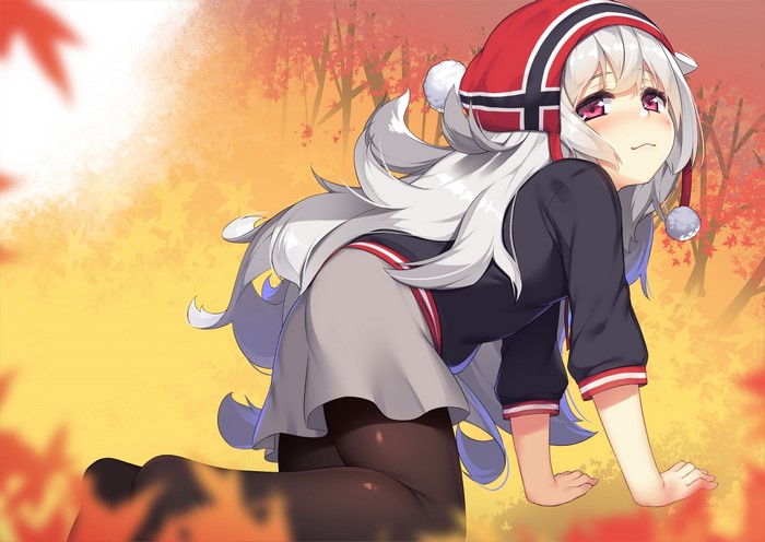 Anime girl with white hair and red hat