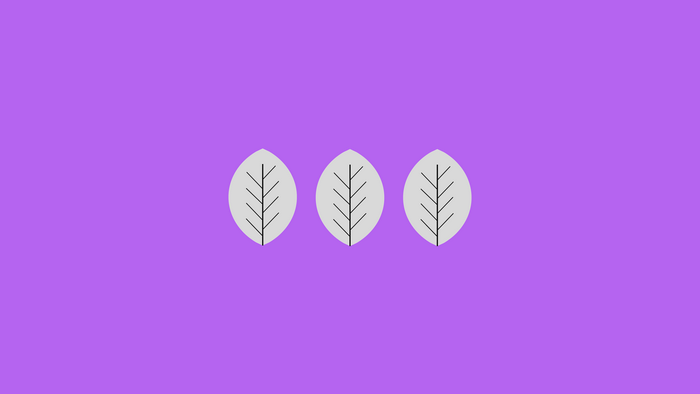 Three stylized leaves on a purple background
