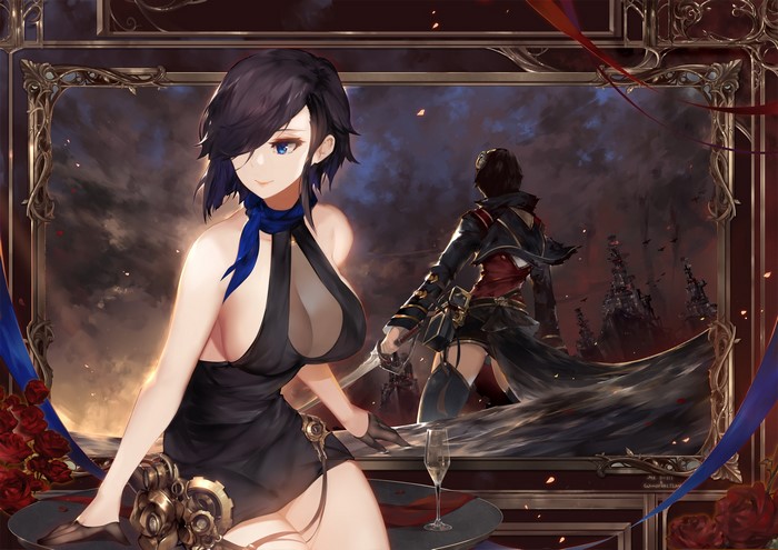 Ark Royal from Azur Lane in a black dress