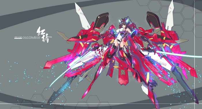 Mecha girl with red wings and sword