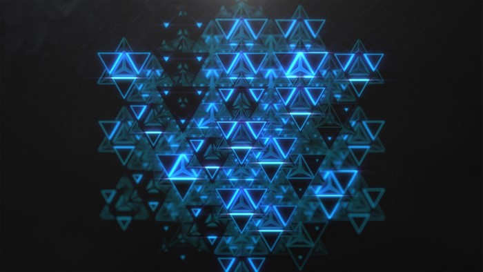 Abstract blue glowing triangles in a geometric pattern