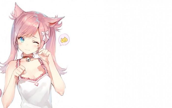 Anime girl with pink neko ears and pigtails