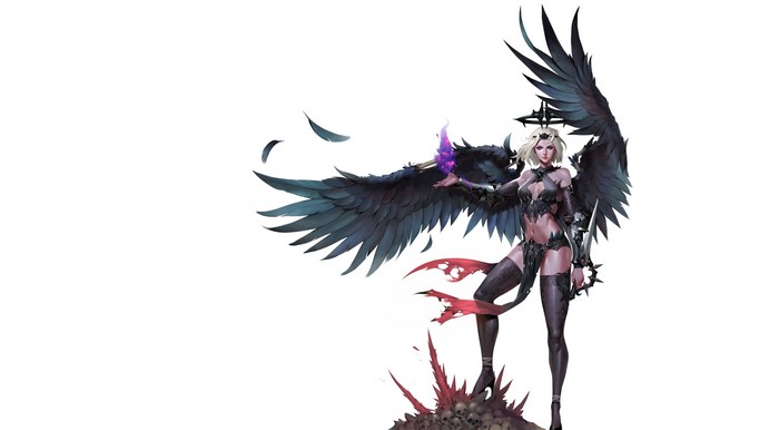 Fantasy angel with black wings and purple fire