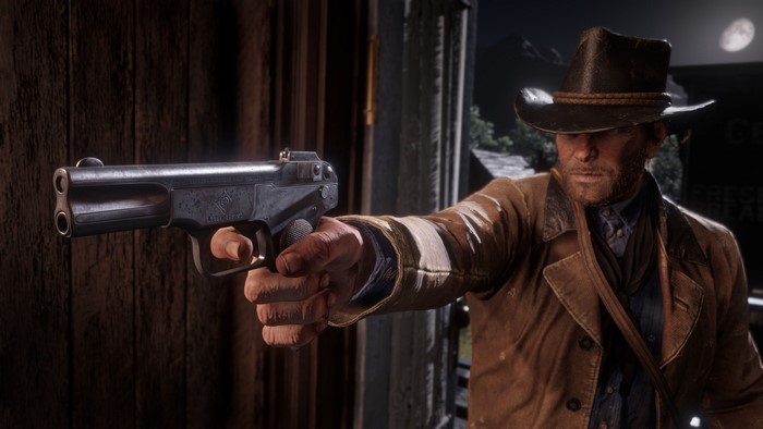 Arthur Morgan from Red Dead Redemption 2 holding a pistol
