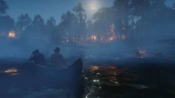 Arthur Morgan from Red Dead Redemption 2 on a canoe