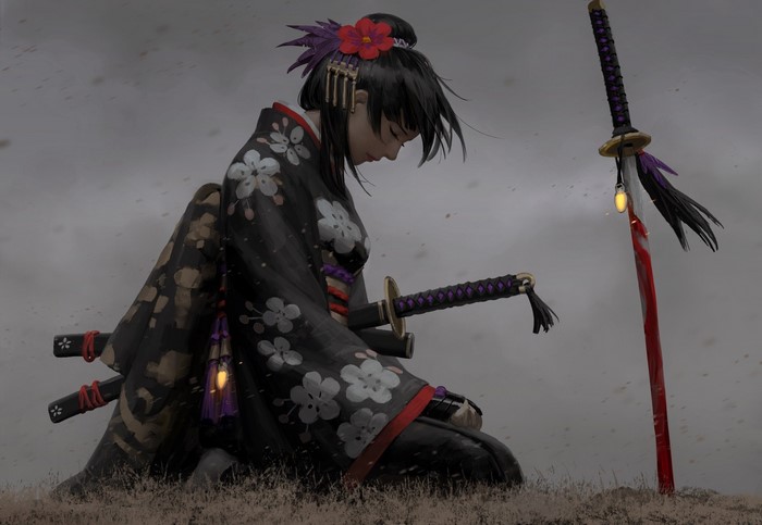 Fantasy girl warrior with katanas by GUWEIZ