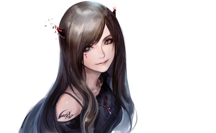 Anime girl with horns and blue eyes