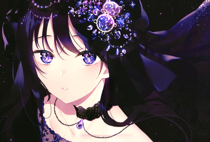 Anime girl with purple eyes and dark hair