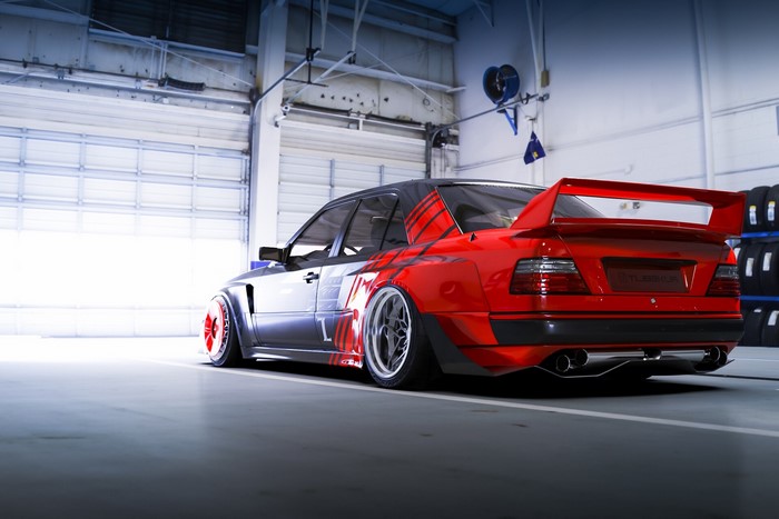 Custom Mercedes-Benz W124 with widebody kit and spoiler