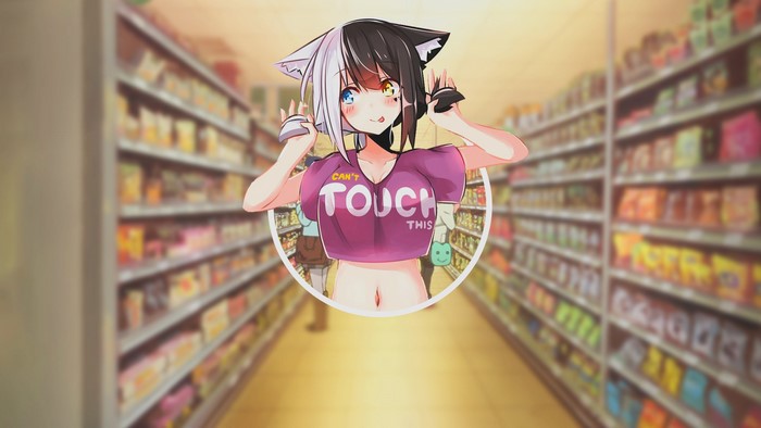 Anime girl with neko ears in a supermarket