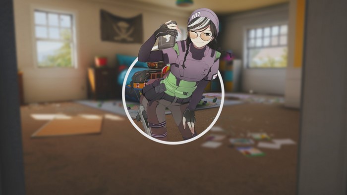 Dokkaebi from Rainbow Six Siege in a room
