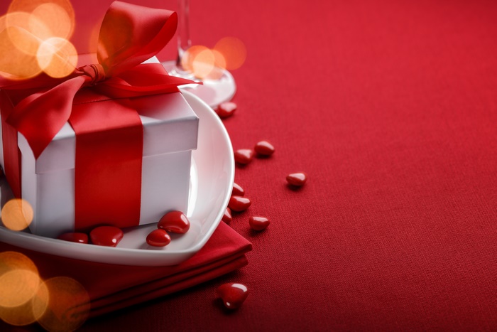 Valentines Day Gift with Red Ribbon and Hearts