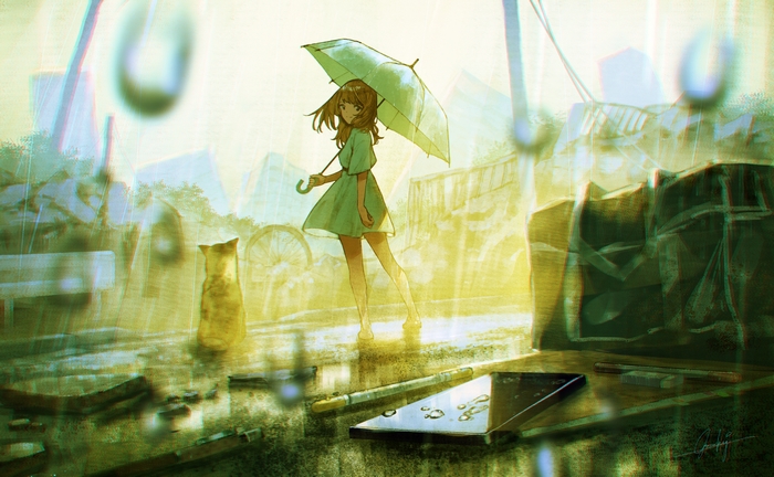 Girl with Umbrella in the Rain