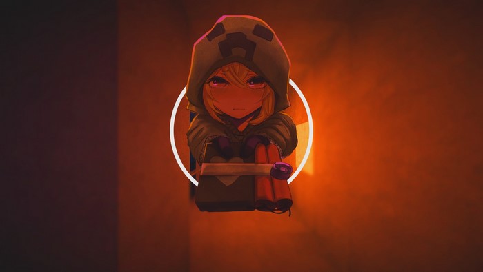 Anime girl creeper from Minecraft with dynamite