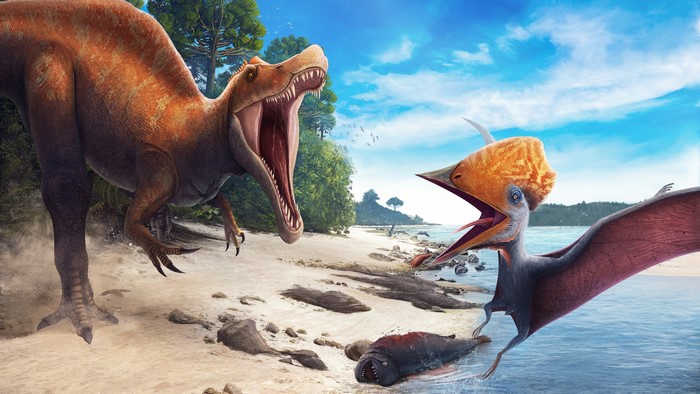 4K Prehistoric Beach with Dinosaurs and Pterosaur