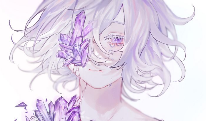Girl with purple crystals and tears