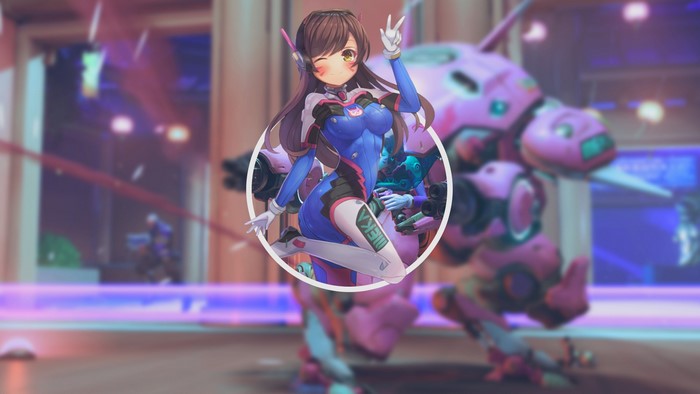 D.Va from Overwatch in a circle frame