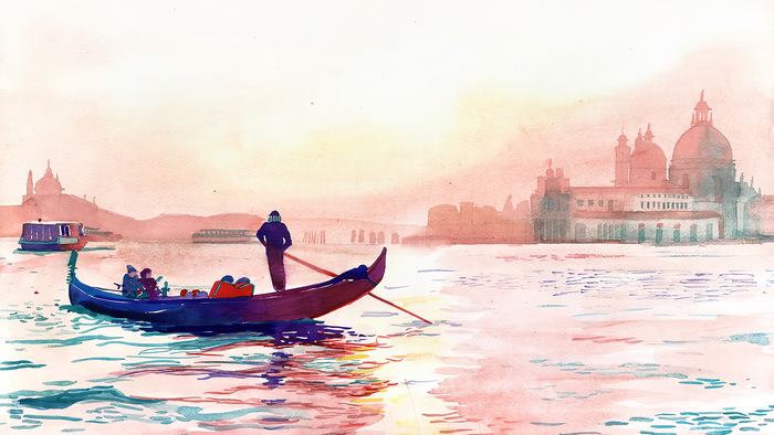 Gondola ride in Venice with cathedrals in the background