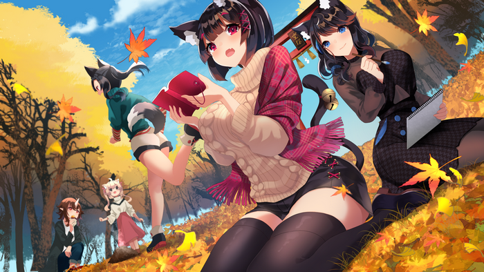 Azur Lane characters in autumn forest