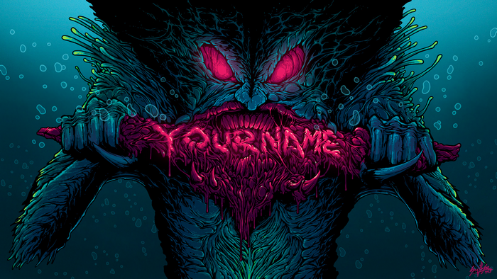 Underwater creature with 'YOURNAME' in its mouth by Brock Hofer