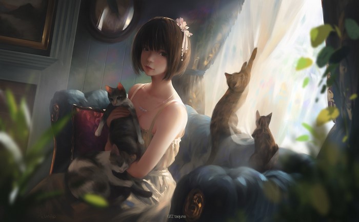 Girl with cats by Taejune Kim