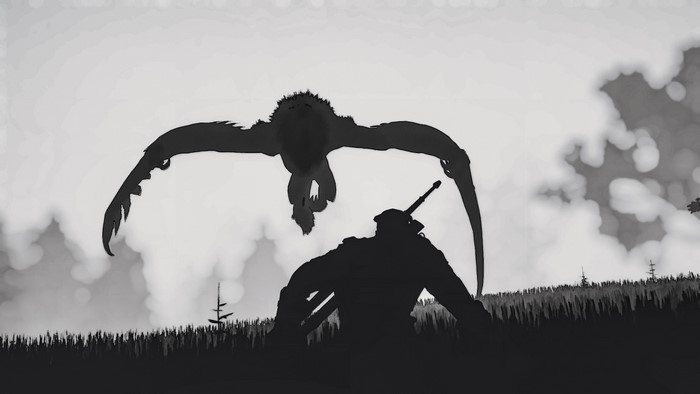 Geralt of Rivia fighting a Griffin in The Witcher 3