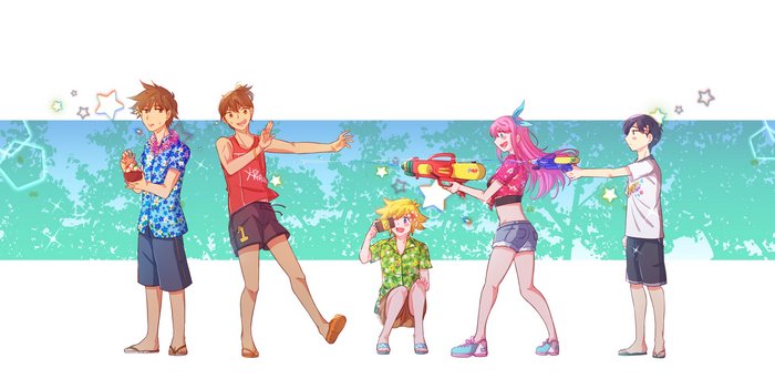 OMORI characters with water guns and camera