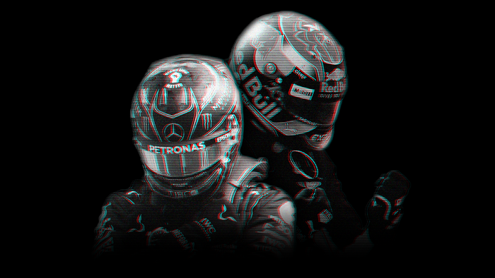 Lewis Hamilton and Max Verstappen in Racing Helmets