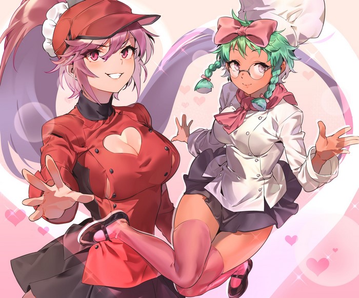 Two anime girls in cute outfits