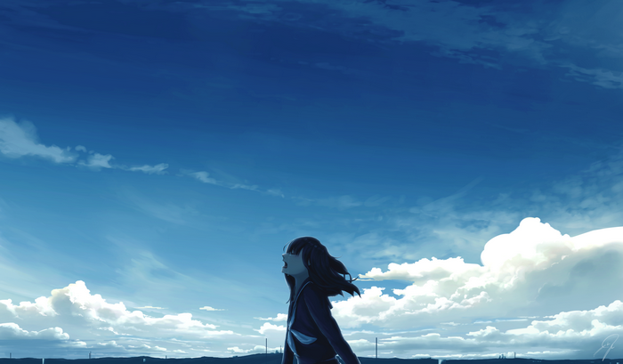 Anime girl looking up at the sky