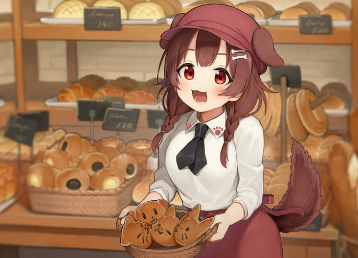 Inugami Korone from Hololive holding a basket of bread