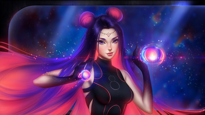 4K Fantasy Girl with Purple Hair and Space Nebula