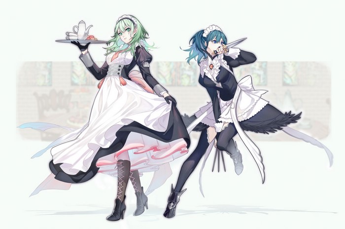 Byleth and Flayn from Fire Emblem: Three Houses as maids