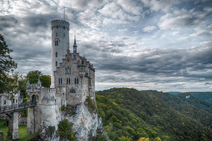 Lichtenstein Castle in Germany on a cloudy day