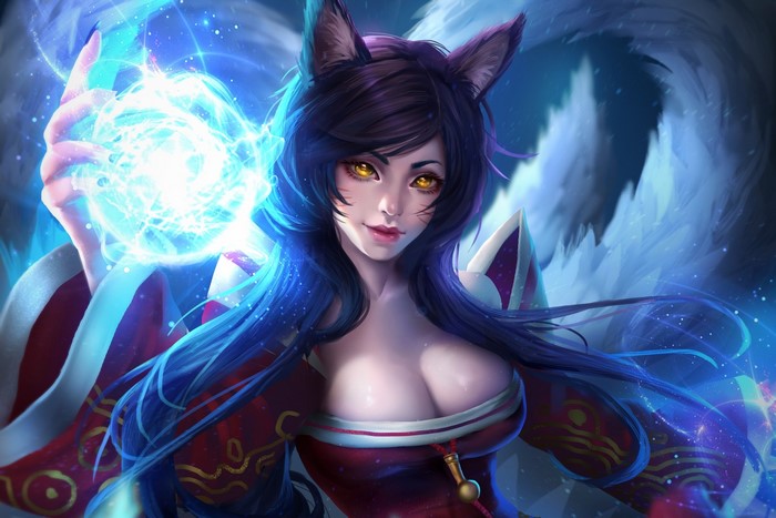 Ahri from League of Legends casting magic