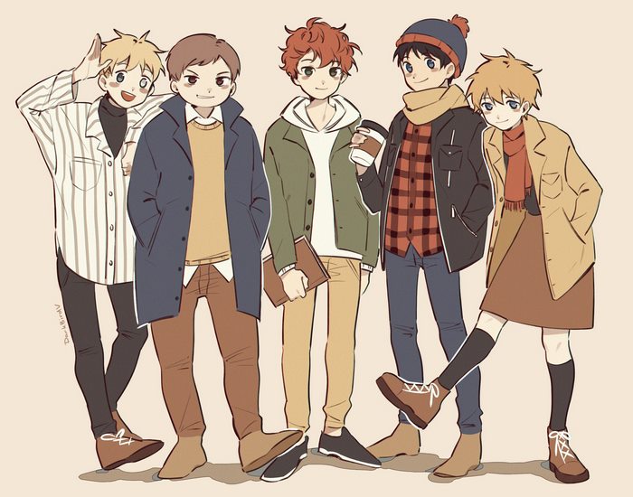 South Park characters in anime style