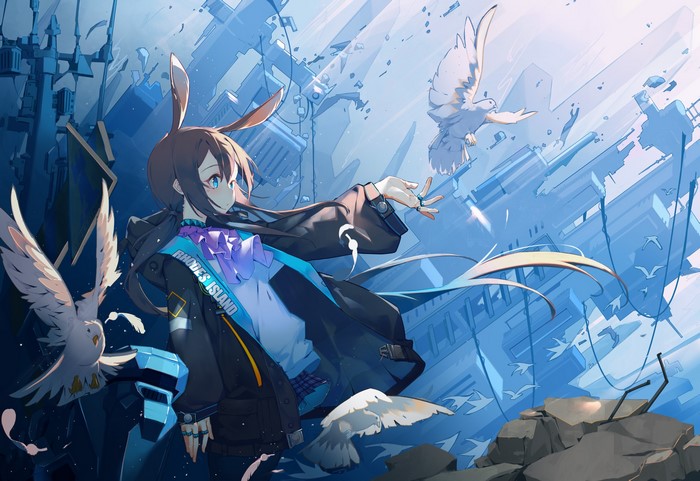 Amiya from Arknights with birds