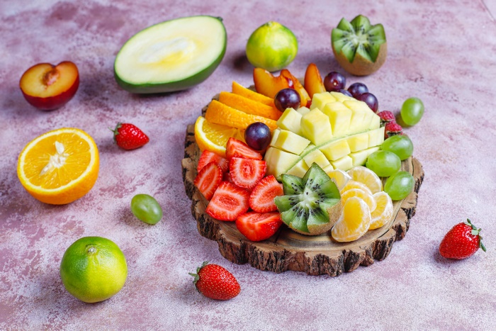 Fruit Platter with Strawberries, Oranges, and Mango