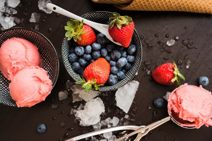 Strawberry and Blueberry Ice Cream with Berries