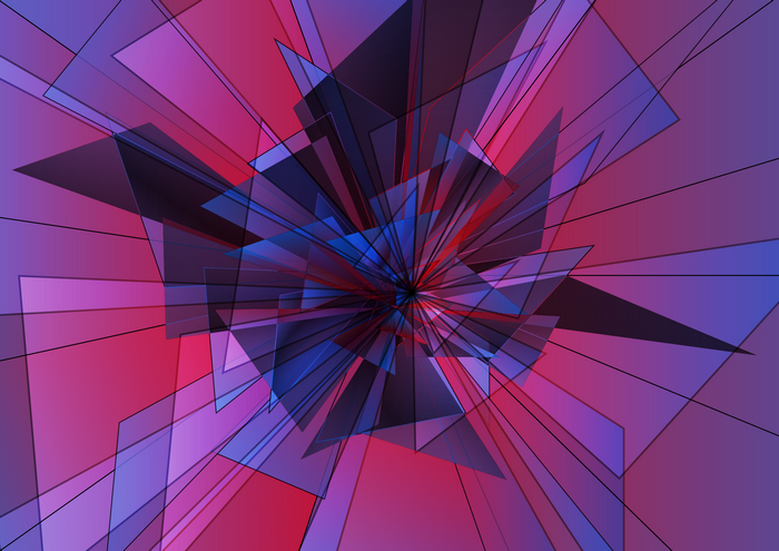 Abstract geometric explosion of violet and blue shapes