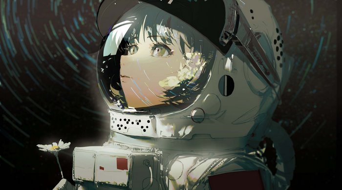 Girl in Astronaut Suit Holding a Flower