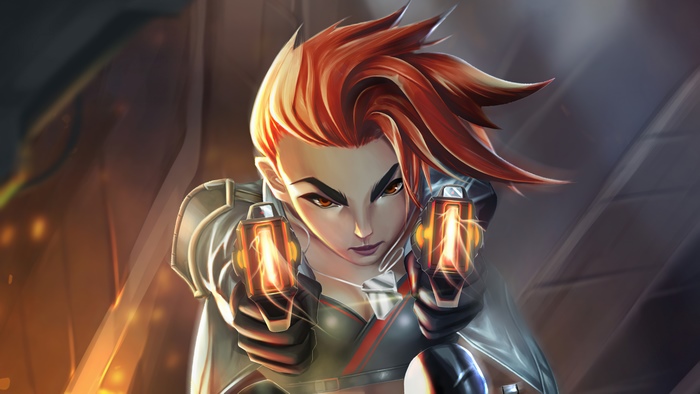 Woman Warrior with Red Hair and Guns