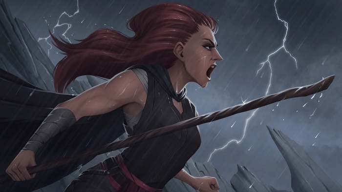 Fantasy Woman Warrior in a Storm