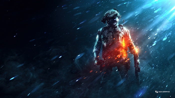 Battlefield Soldier in Fiery Combat